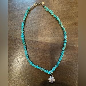Turquoise necklace with silver cross
